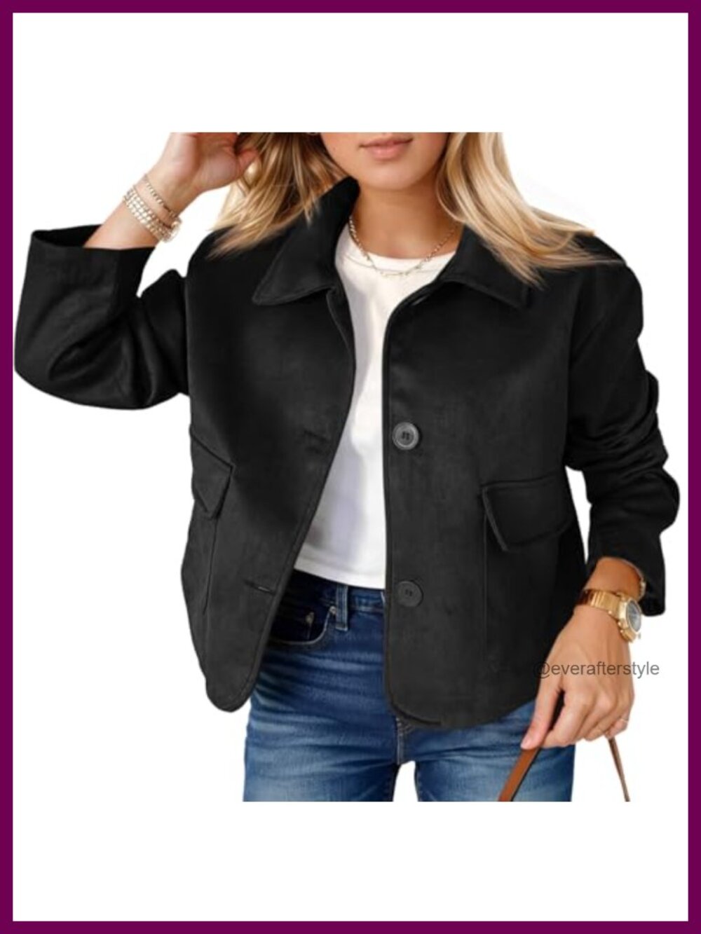 Faux Suede Cropped Button Down Shacket Casual Jacket